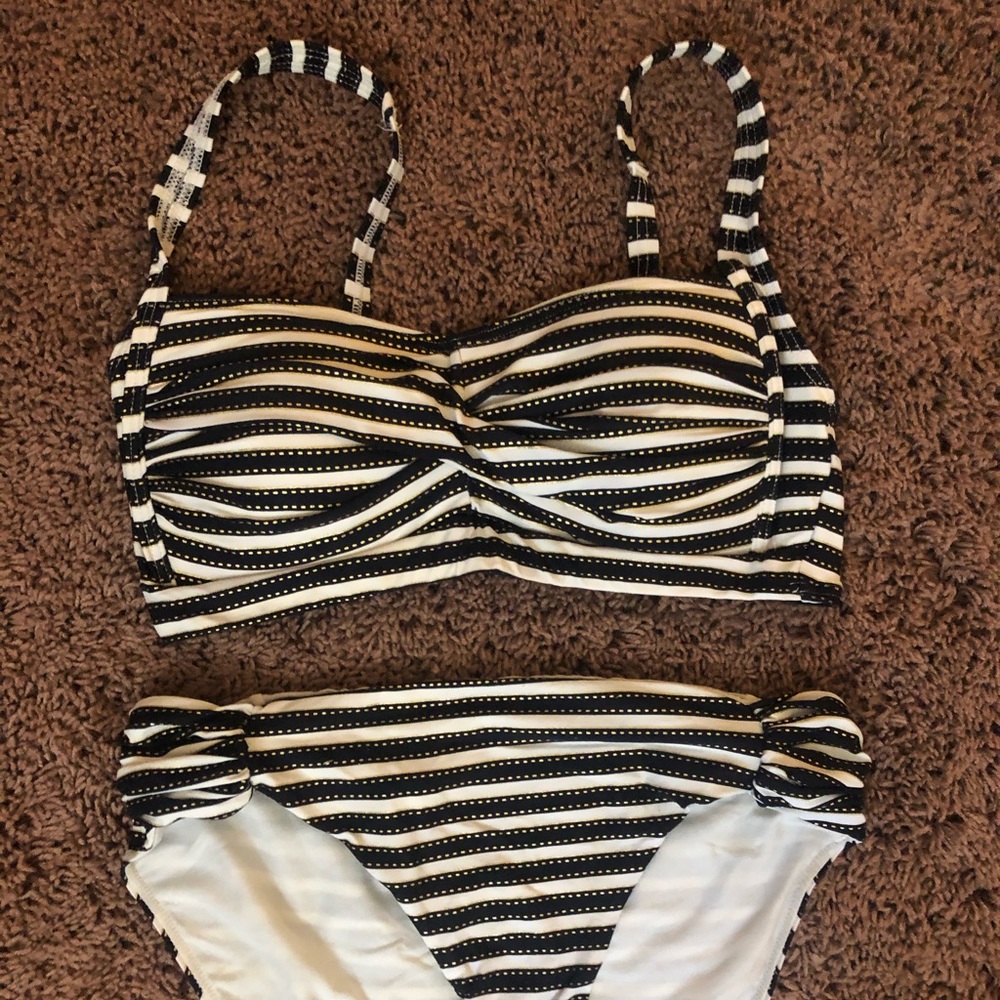Gold, black stripes bikini